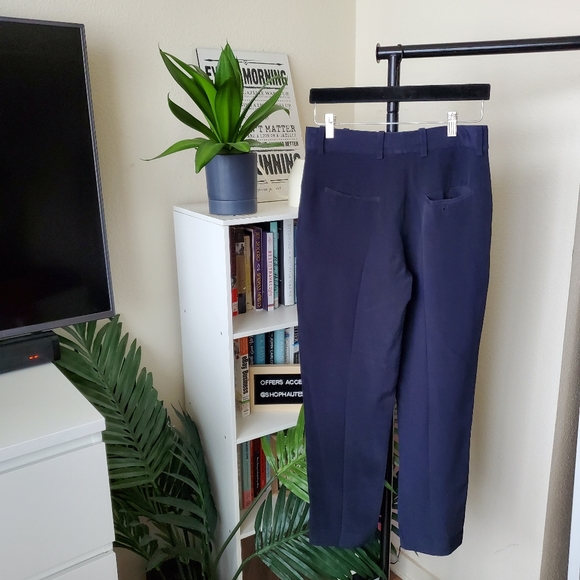 Philip Lim Navy Blue Silk Pleated Flat Front Cropped Pants - Picture 4 of 5